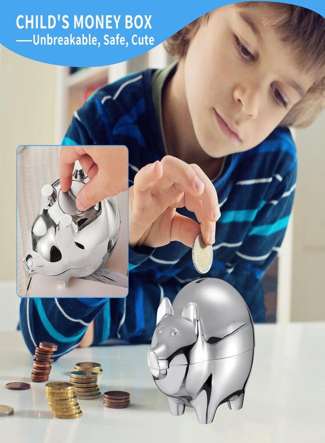 Jozen Gift Money Saving Bank-Metal Silver Piggy Penny Coin Bank for Children, Kids-hot Gifts for Birthday,Christmas and Party-My First Piggy Money Bank for Kids-Silver - Image 5